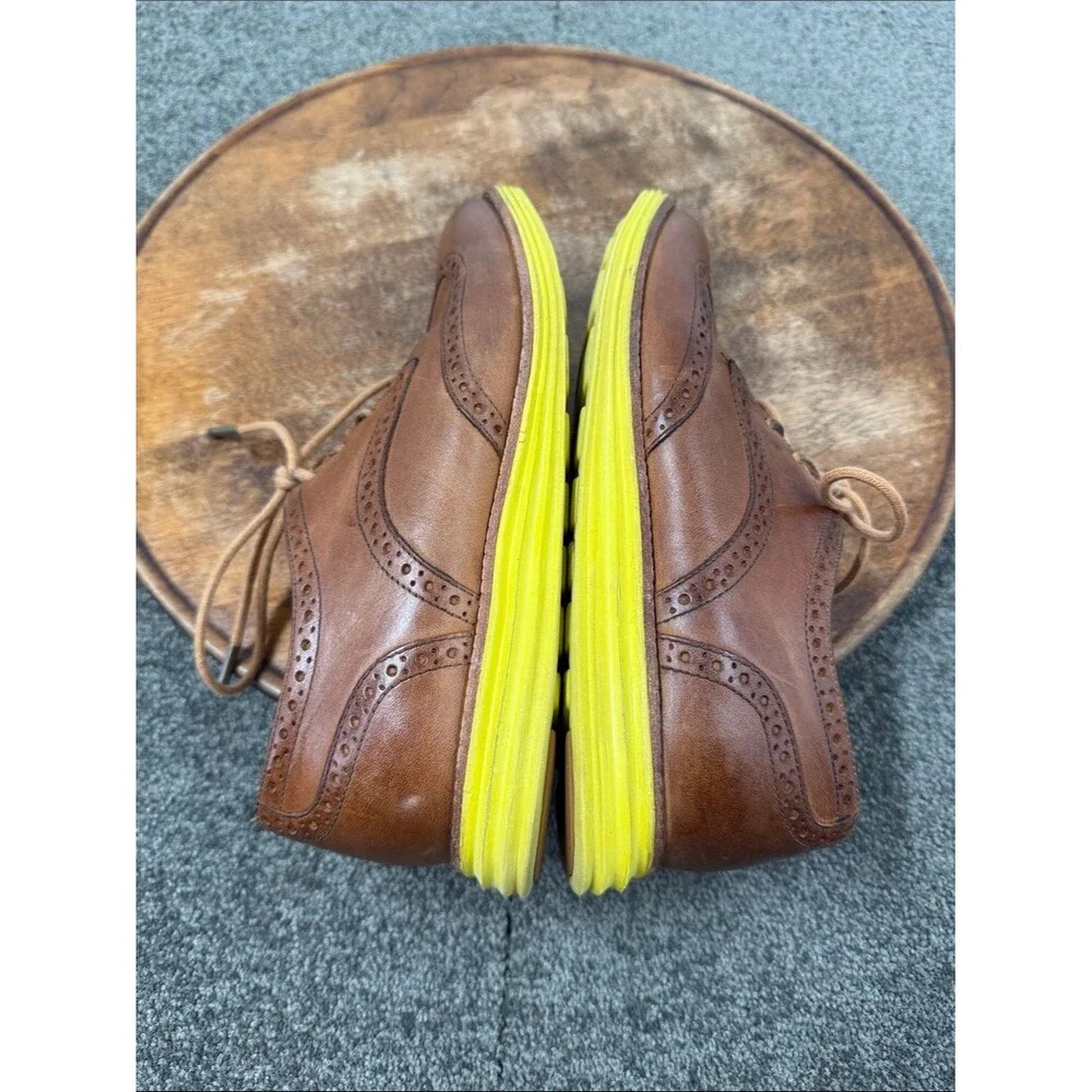 Cole Haan Shoes Mens 7.5 Lunargrand Wingtip Brown Leather Yellow Sole Dress